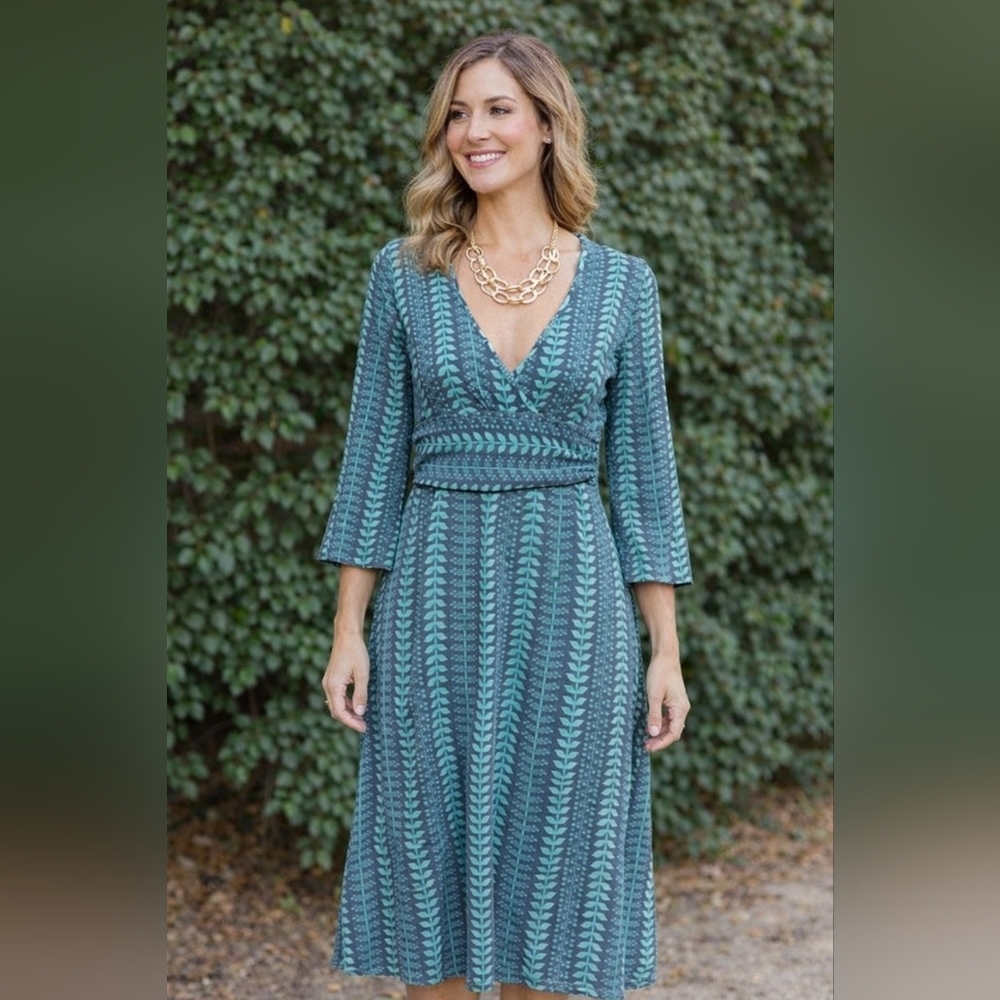 Patagonia Teal and Black 3/4 Sleeve Dress Flare Criss Cross Babydoll Women's M
